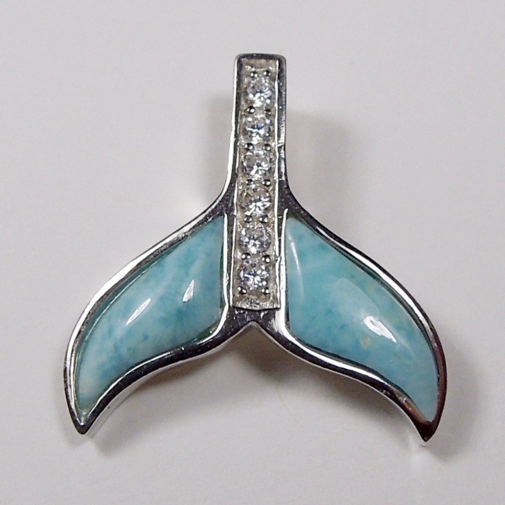 Larimar Sterling Silver Whale Tail Pendant